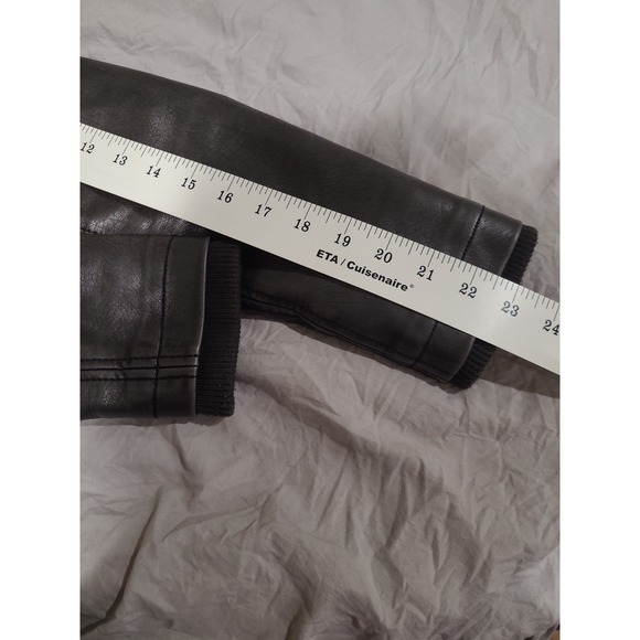 Mo-Ka Women SZ S dk Grey faux Leather Moto jacket Biker quilted hooded goth punk - Picture 10 of 12